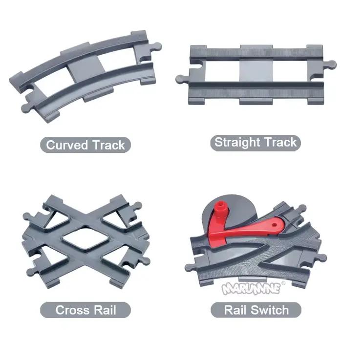 Marumine MOC Blocs de construction : Pièces de voie ferroviaire droite, courbée, de dérivation et de