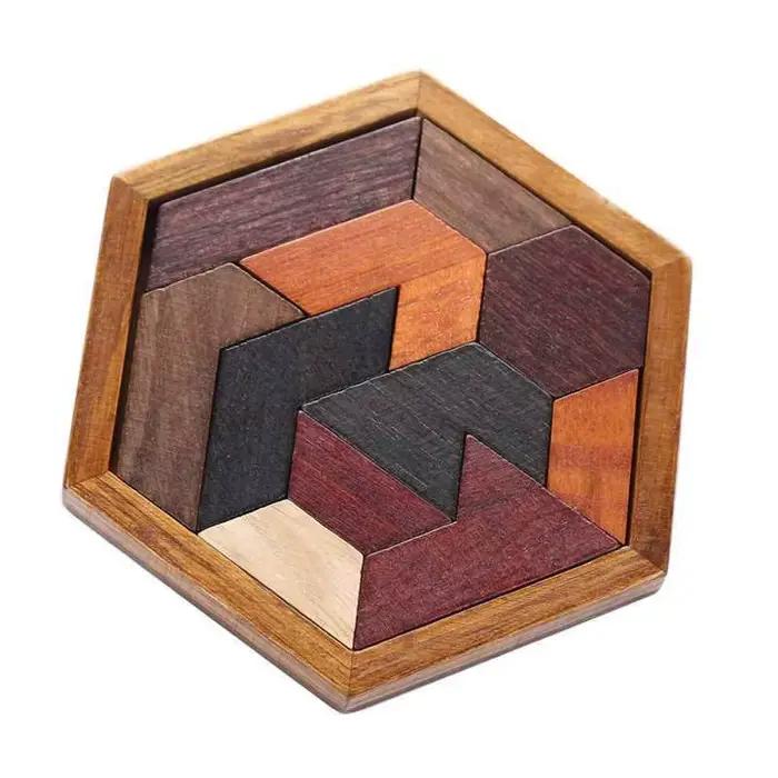 Puzzle Tangram hexagonal en bois, Puzzle cérébral, défi de Test de qi, formation logique pour enfant