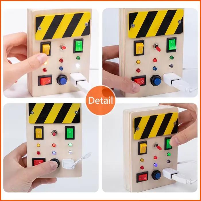 Montessori Busy Board Jouets mentaires oriels en bois avec interrupteur à lumière LED, Tableau de co