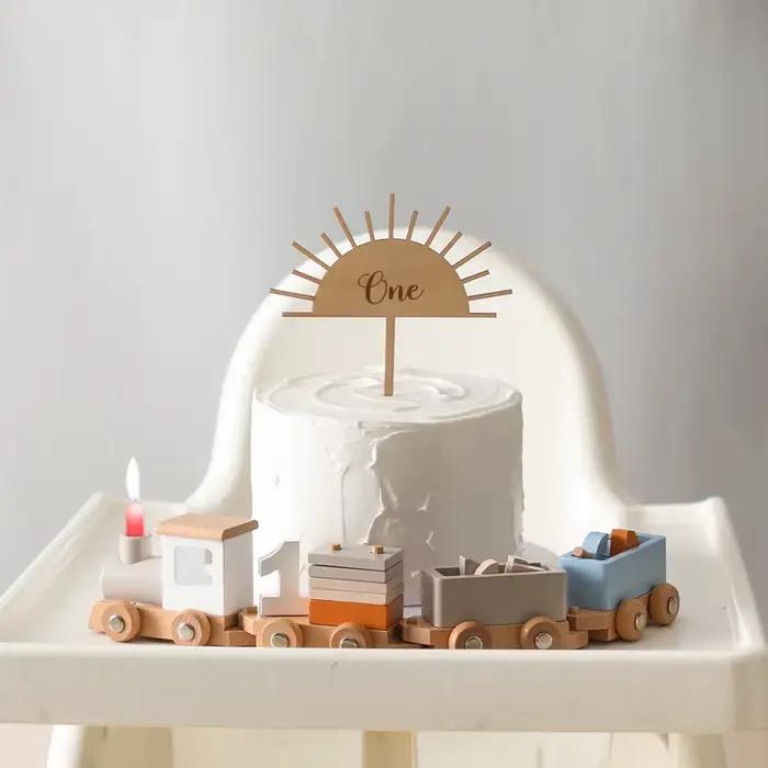 Train en bois jouet d'anniversaire jouets Montessori jouets éducatifs pour bébé chariot en bois joue