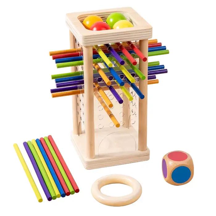 Jeu de dés de bureau éducatif et jeu de tirage de bâtonnets en acrylique à 4 faces Pizza Tower, inte