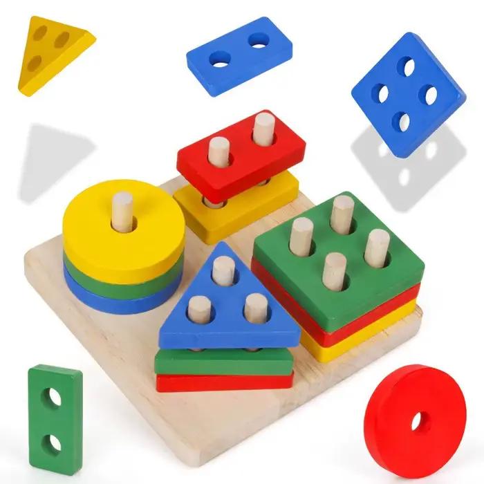 Jouet Montessori blocs de construction en bois, jouets éducatifs d'apprentissage précoce, couleur fo