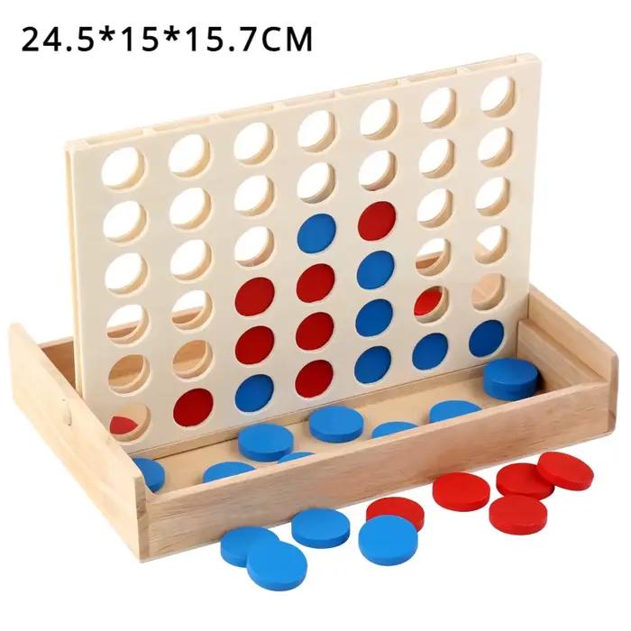 Jeu de société en bois 4 dans une rangée, 4 jeux connectés pour voyage, pliable, classique, jouet am