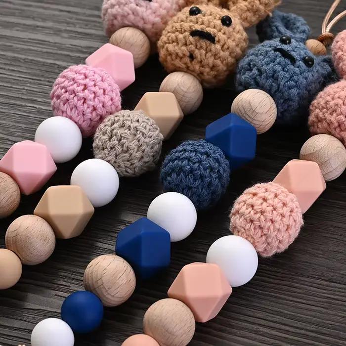 Clip de sucette en bois pour bébé, Crochet en bois, lapin, chaîne de sucette pour la dentition, joue