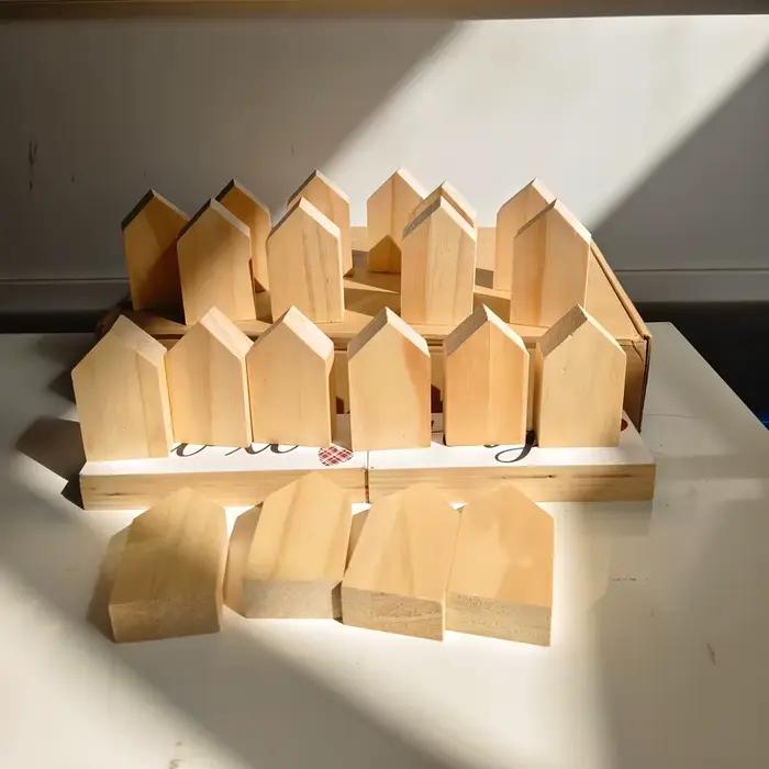 6/12 Blocs de construction en bois non finis en forme de maison, Plaque de palette en bois en forme