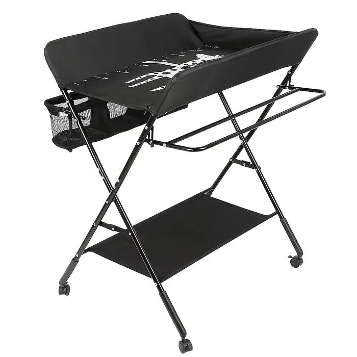 Table à Langer Bébé 4 Roues Pliante Avec Panier de Rangement 0-3 ans