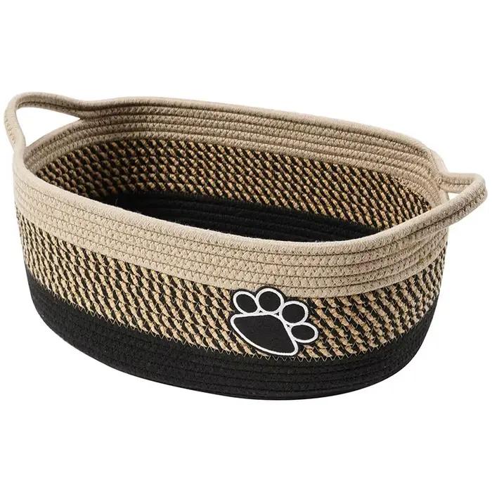 Panier de rangement pour jouets pour animaux de compagnie avec poignée. Tissage artisanal avec des e