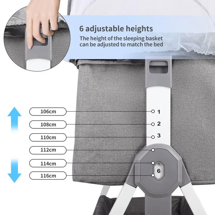 Lit d'appoint Cododo, 3 en 1, Lit de Bébé, Berceau avec Matelas, Hauteur Réglable 6 Niveaux, Inclina