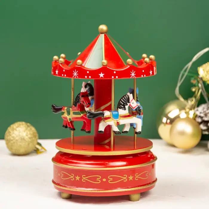 Carrousel de noël carrousel boîte à musique interactif exquis rotatif boîte à musique en bois bricol