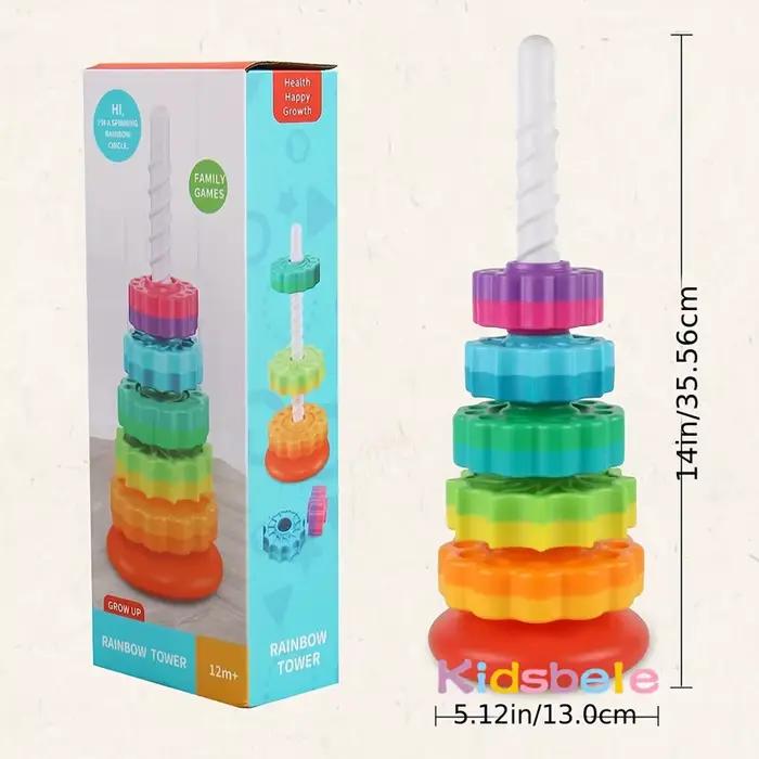 Jouets empilables rotatifs arc-en-ciel pour bébés, Puzzle d'éducation précoce, développement, anneau