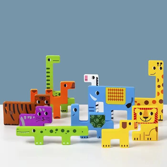 Puzzle en bois de transport de personnages animaux Montessori, blocs russes, animaux mignons, jouets