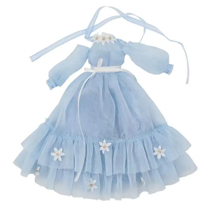 DBS – robe bleue en dentelle pour poupée Blyth, tenue ICY Licca, costume à fleurs, robe de mariée, v