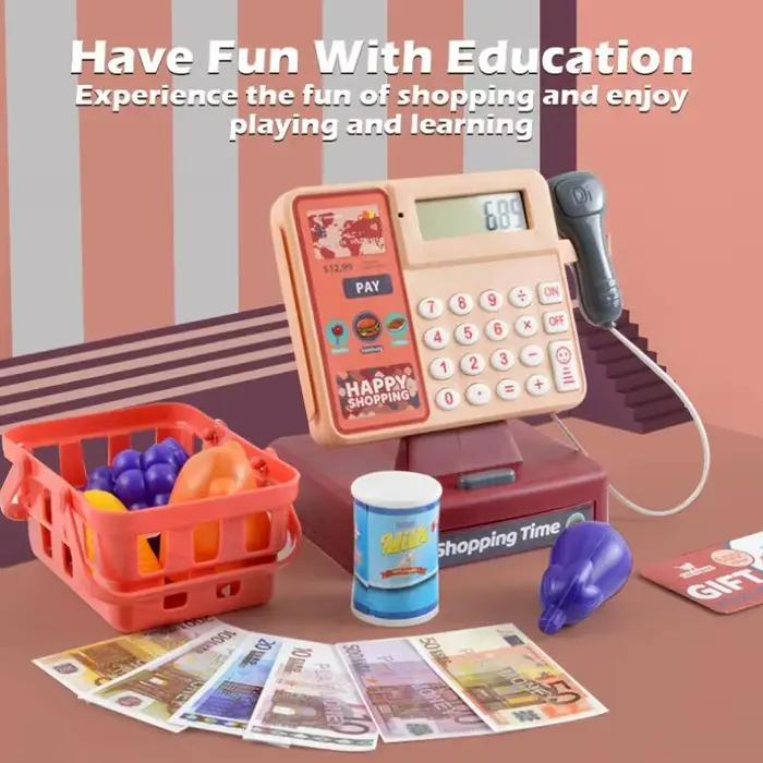 Boîte de caisse enregistreuse à balayage, pièces de monnaie, Simulation de nourriture pour enfants,