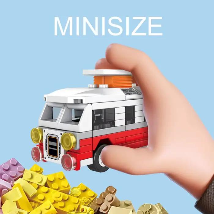 Bloc de construction de petites particules, modèle de véhicule urbain, bus scolaire, camion de pompi