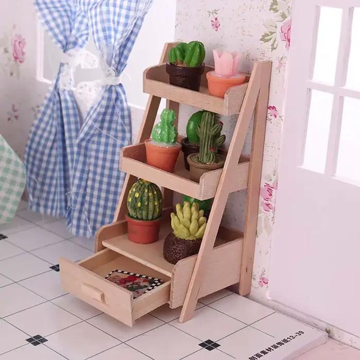 Mobilier miniature pour maison de poupée échelle 1:12, tabouret en bois, support à fleurs, accessoir