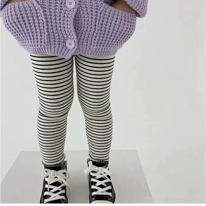 Pantalon en coton à rayures élastiques pour fille de 0 à 6 ans, vêtement pour enfant, couleur unie,