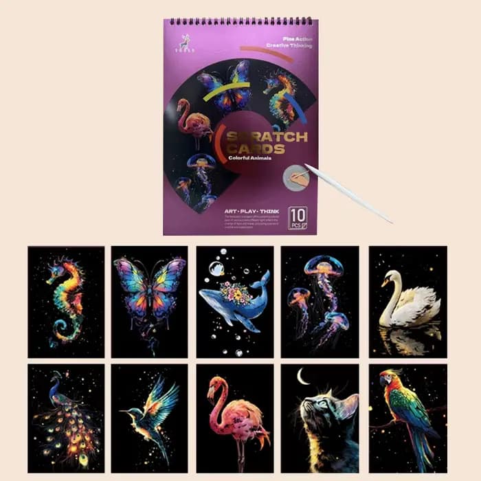 Livre de coloriage à gratter 10 feuilles avec stylet, jouet de peinture magique, animaux marins, bal