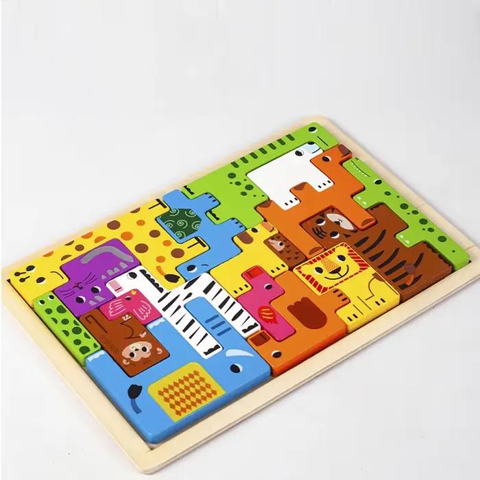 Puzzle en bois de transport de personnages animaux Montessori, blocs russes, animaux mignons, jouets