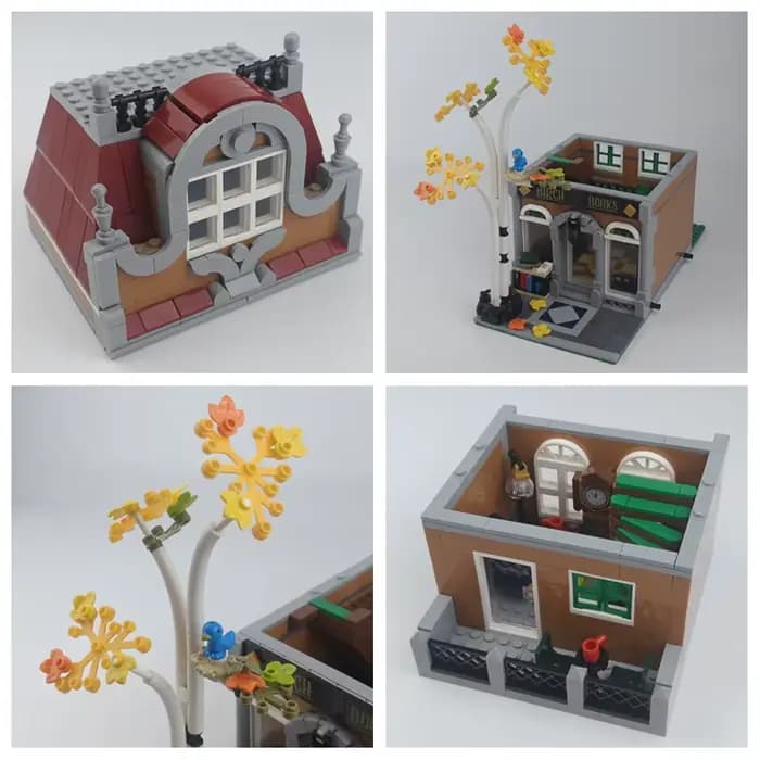 Modèle de librairie, architecture classique de vue sur rue, jouets de construction, briques de haute