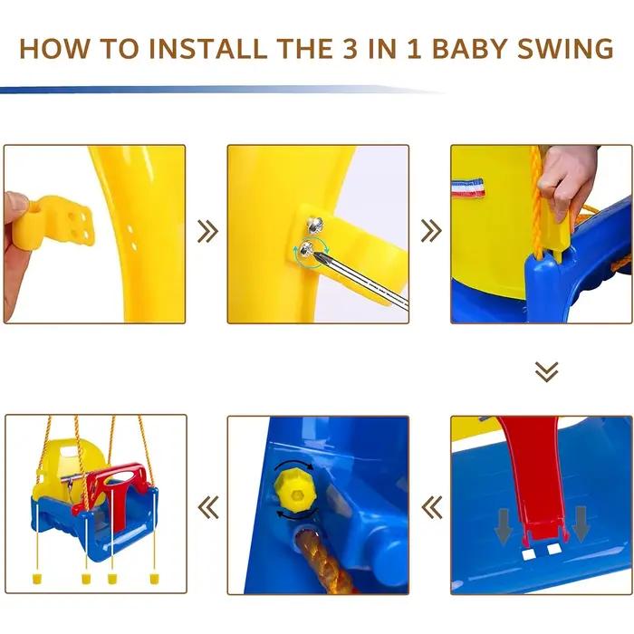 Siège de balançoire pour bébé 3 en 1, balançoire pour tout-petit, anti-dérapant, poignées sécurisées