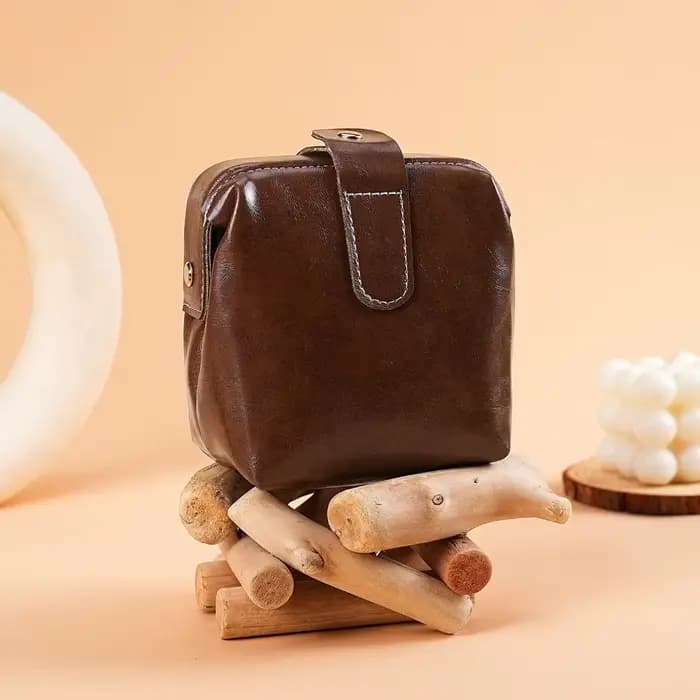 Porte-monnaie en cuir PU de style vintage, grande capacité, fermeture à bouton, pochette cosmétique