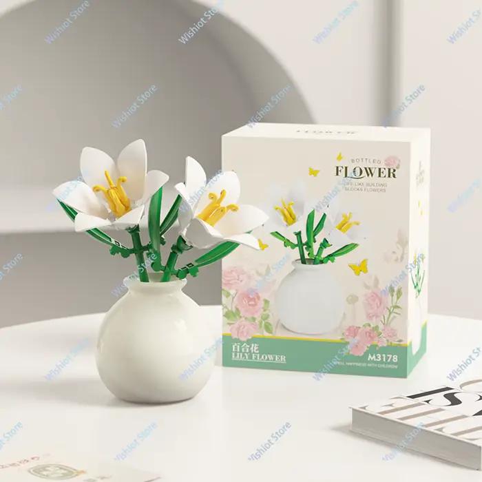 Blocs de construction de fleurs créatifs avec Vase, Rose, tulipe, tournesol, Simulation de Bouquet e