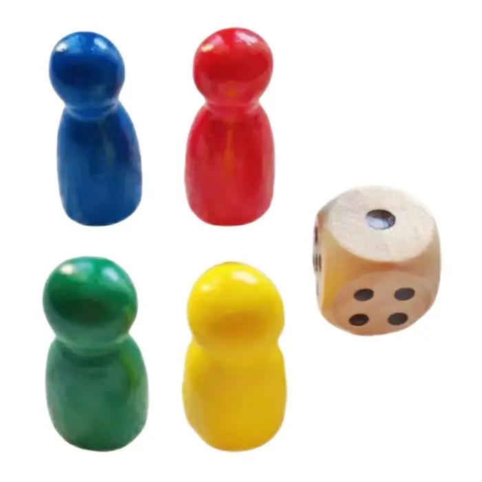 Pièces de jeu de société en bois, 4 pièces d'échecs, pions de jeu avec 1 dés, accessoires de jeu de