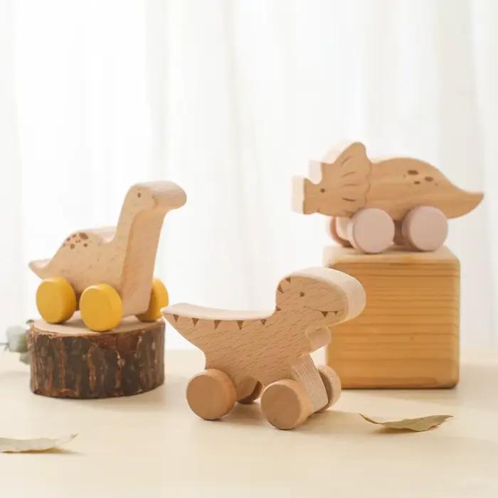 Jouets de voiture en bois pour bébé, dinosaure en bois de hêtre, jouet de dentition éducatif Montess