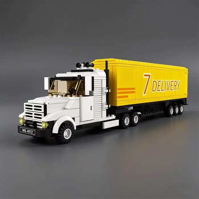 City Series Yellow Big Truck Building Blocks : Camion de fret et modèle de transport lourd - Jouet é
