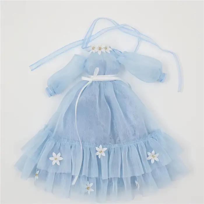 DBS – robe bleue en dentelle pour poupée Blyth, tenue ICY Licca, costume à fleurs, robe de mariée, v