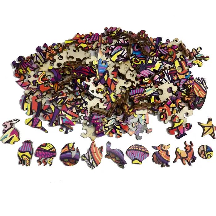 Puzzle en bois de famille de renard chaud, variété créative de formes spéciales, cadeaux créatifs po