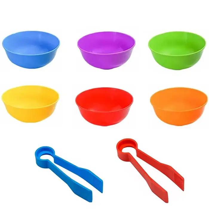 Contre des ours, jeux assortis, bols de tri des couleurs, pincettes, apprentissage préscolaire, éduc