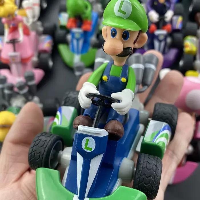 Super Mario Bros Karting Luigi Bowser Princess Peach Yoshi Toad Action Figure Toys, Rib Back Car, An