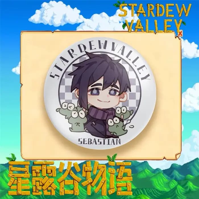 Badge/Pin SPTE en fer blanc 58mm sur le thème des personnages kawaii de Stardew Valley pour cosplay