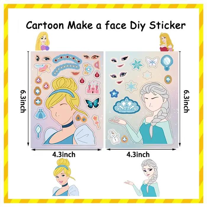 8/16 feuilles Disney princesse enfants bricolage Puzzle autocollants jeu faire un visage assembler P