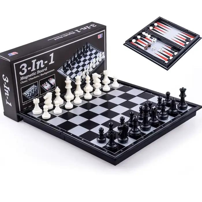 Jeu d'échecs magnétique pliable de 25CM, plateau de jeu de Backgammon 3 en 1, table idéale pour les