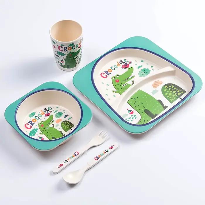 Ensemble de bols en bambou naturel pour bébé, 5 pièces, mignon, dessin animé, cadeau
