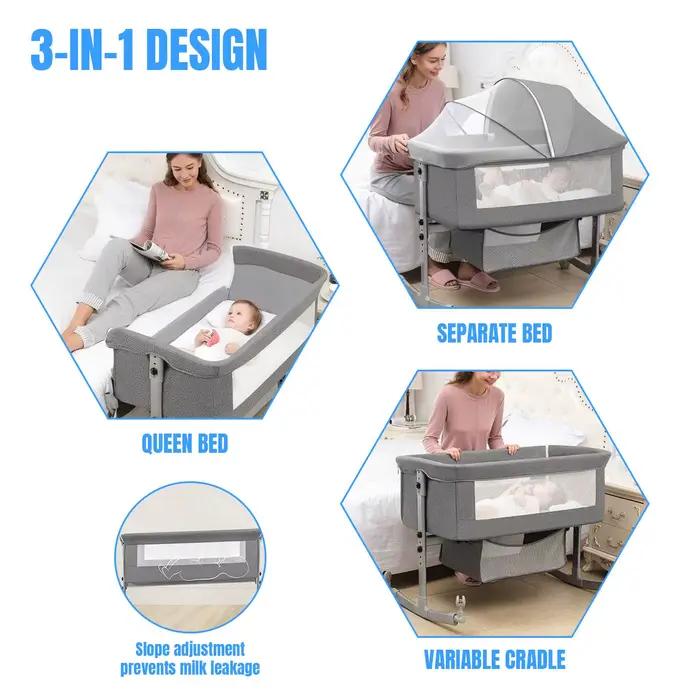 Berceau bébé 3 en 1, lit de chevet, parc bébé 0-3 ans, multifonction, pliable et relevable, avec mou