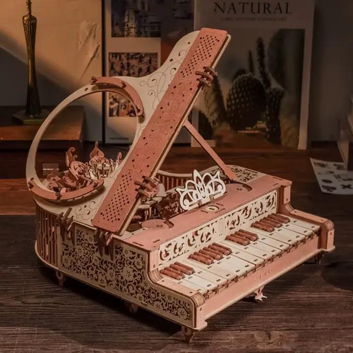 Nouveau bricolage 3D Puzzle en bois Mini Time Piano peut jouer Kits de modèles miniatures assemblage
