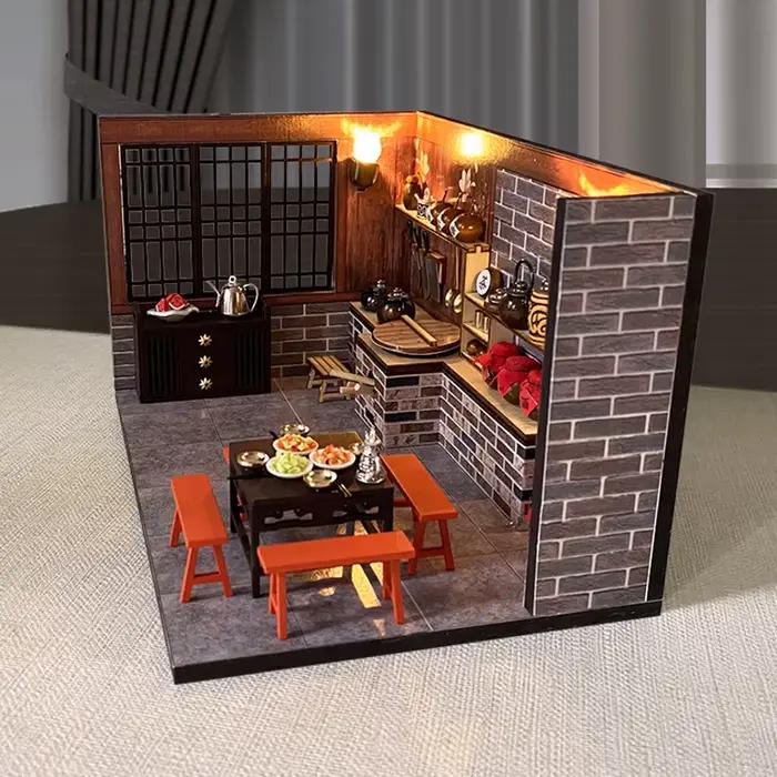 Maison de poupée en bois à monter soi-même, Kits de construction miniatures avec meubles, Loft chino