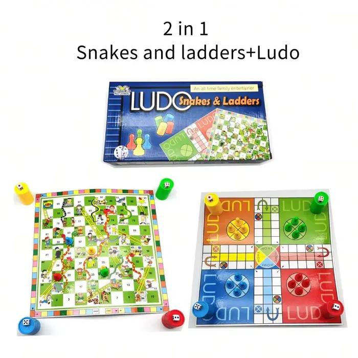 Jeu de société familial 2-en-1 Serpent et l'Échelle + Ludo, jeu de cartes, idéal pour les fêtes, cad