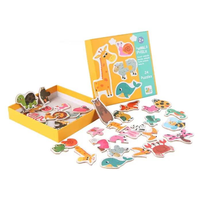 Puzzle en bois pour enfants, jeu assorti, apprentissage précoce, Cognition, animaux, fruits, trafic,