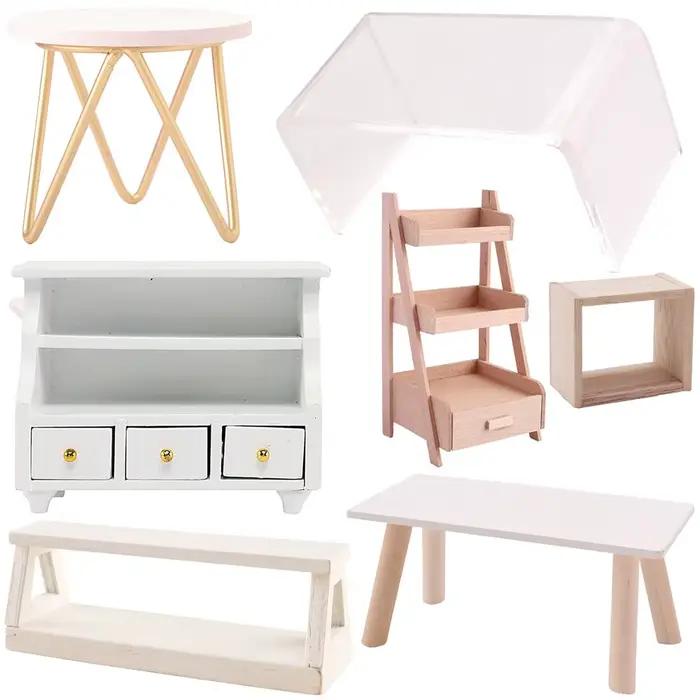 Mobilier miniature pour maison de poupée échelle 1:12, tabouret en bois, support à fleurs, accessoir
