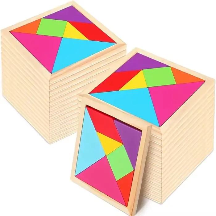 Puzzles Tangram en bois pour enfants avec 7 pièces colorées, jouet d'apprentissage éducatif pour gar