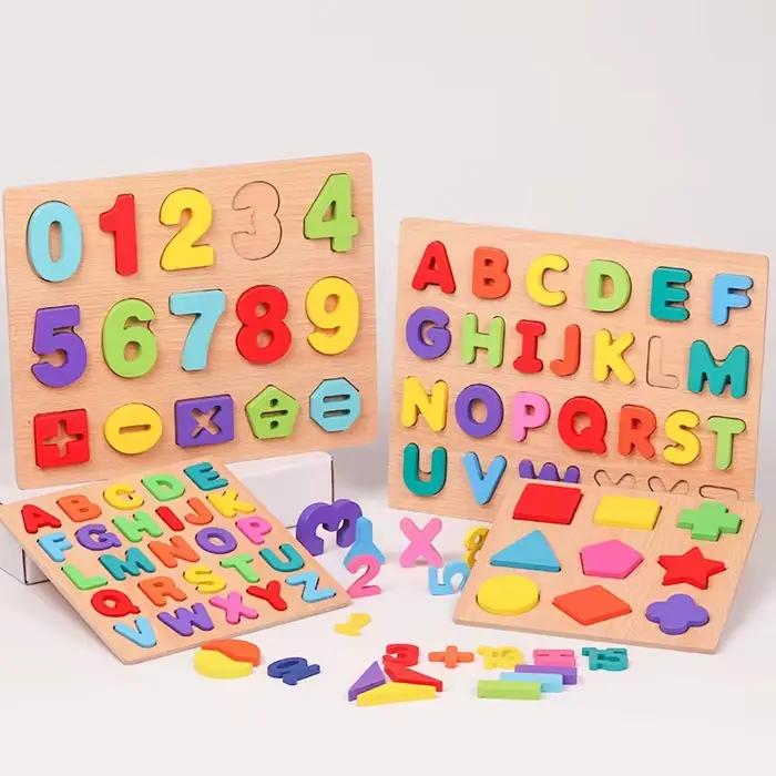 Puzzle en bois Montessori pour bébés de 2 à 4 ans, jouets ABC Alphabet et chiffres, jeu de société a