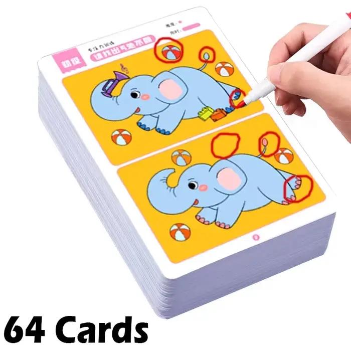 Cartes de jeu éducatifs Montessori pour enfants, 64 pièces, jeux d'erreur, jouets d'éducation précoc
