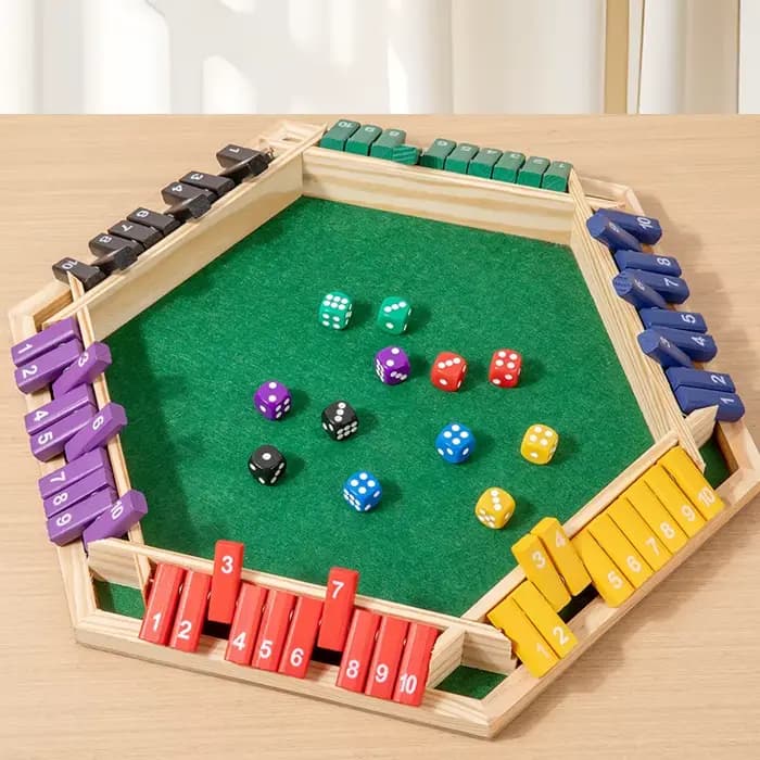 Jeu de retournement à Six faces, jeu de numéros en bois, jeu de dés fermé dans la boîte-jeu de socié