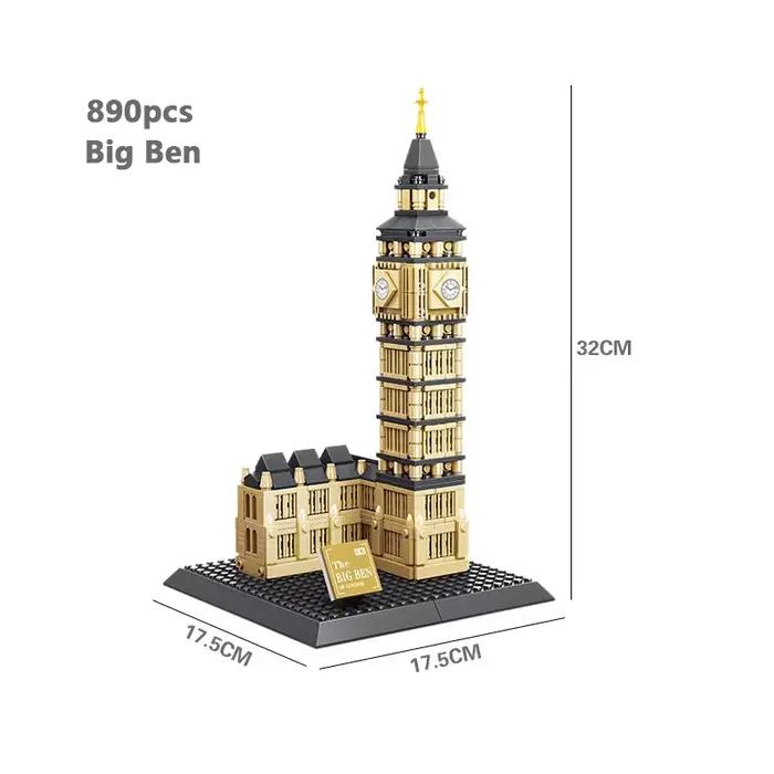 Blocs de construction de modèle d'architecture urbaine, temple de studio Taj Mahal Big Ben, tour Eif