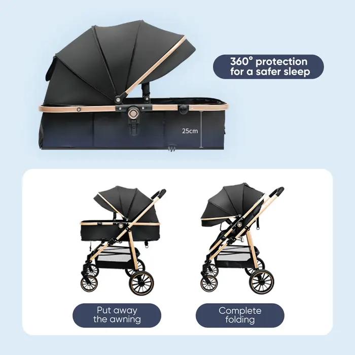 Poussette bébé, avec pliage automatique, position inclinable et allongée, compacte et légère, auvent