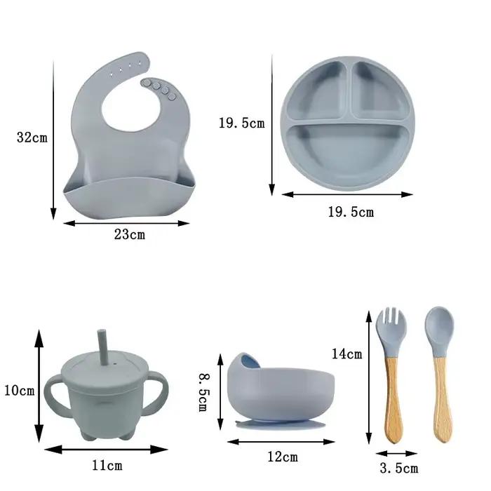 Ensemble de vaisselle en Silicone pour enfants, 6/8 pièces, vaisselle, ventouses, fourchettes, cuill